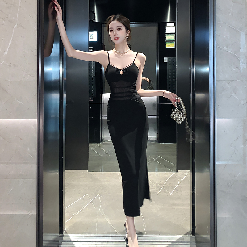 2026 Spring Summer New Pure Desire Style Bodycon Cami Dress Women Sexy Split Long Dress Vintage Design