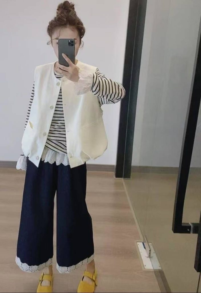 Autumn Three-Piece Set with Vest Striped Top and Pants