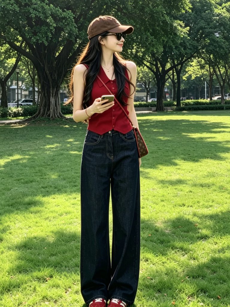 Women's Red Slim Fit Button Collared Cami Vest 2026 Summer Sweet Hot Top