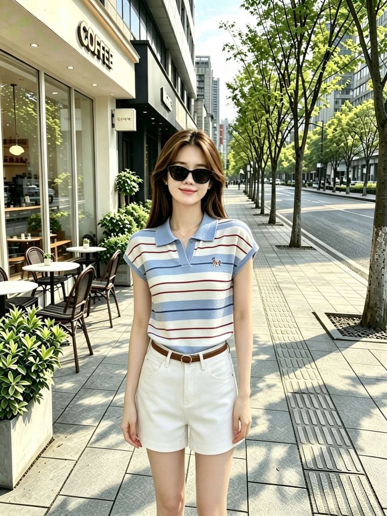 2026 New Summer Unique Color Block Striped Polo Neck Knit Short Sleeve Women's T-Shirt