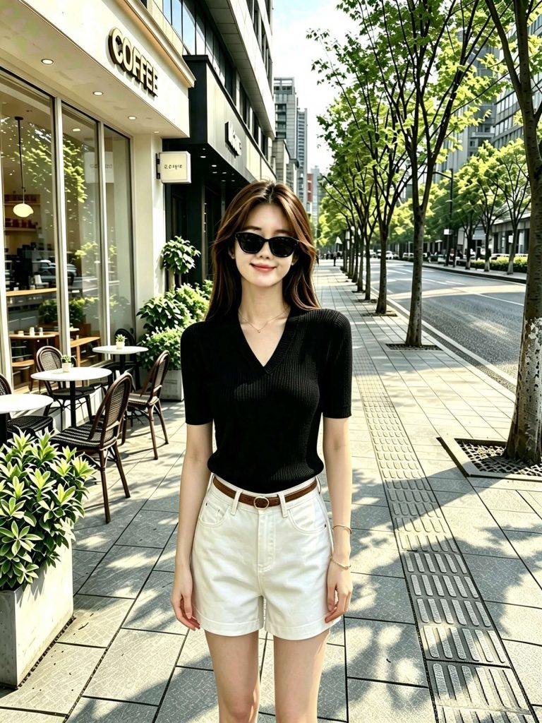 Women's Summer Black V-Neck Slim Fit Short Sleeve T-Shirt 2026 New Style